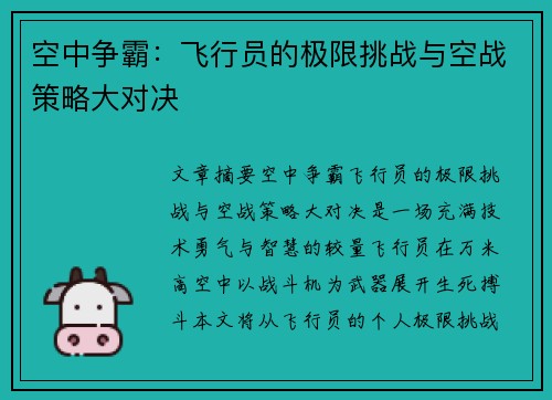 空中争霸：飞行员的极限挑战与空战策略大对决